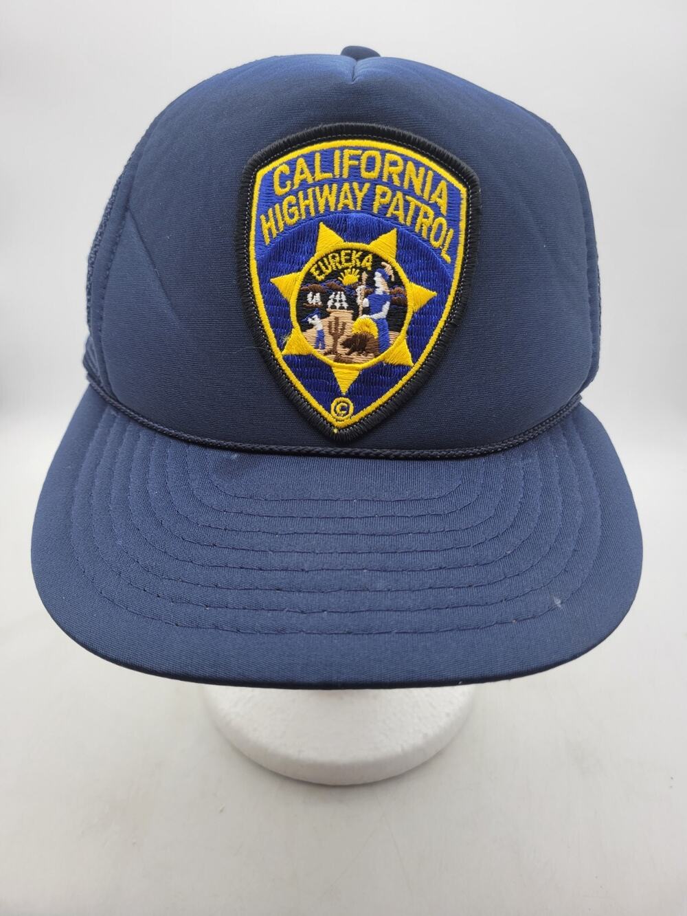 Vintage California Highway Patrol Patch Navy Blue Foam Mesh Trucker Hat Cap